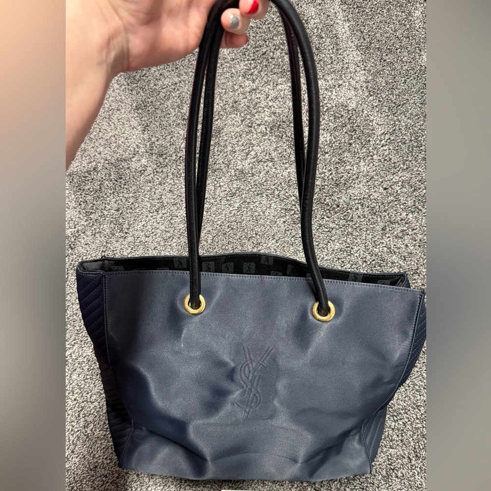 YSL large vintage navy tote bag